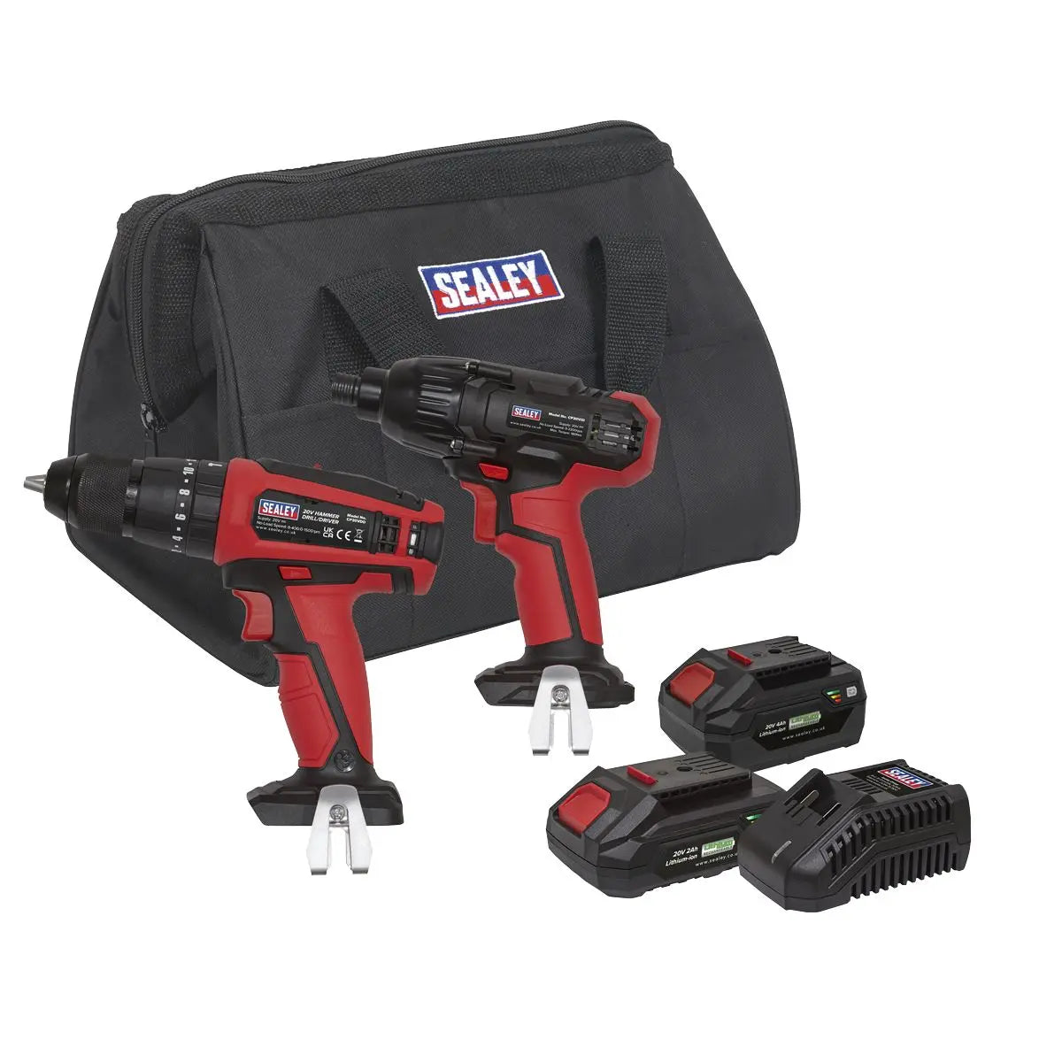 Sealey 2 x 20V SV20 Series Cordless Ø13mm Combi Drill & 1/4"Hex Drive Impact Driver Combo Kit 