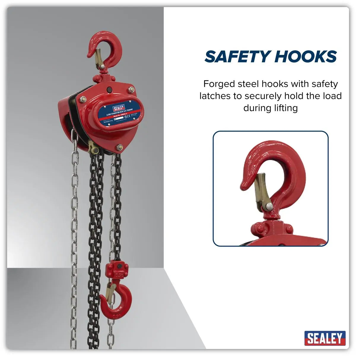 Sealey 2.5m Chain Block 0.5 Tonne  White Rose Tools