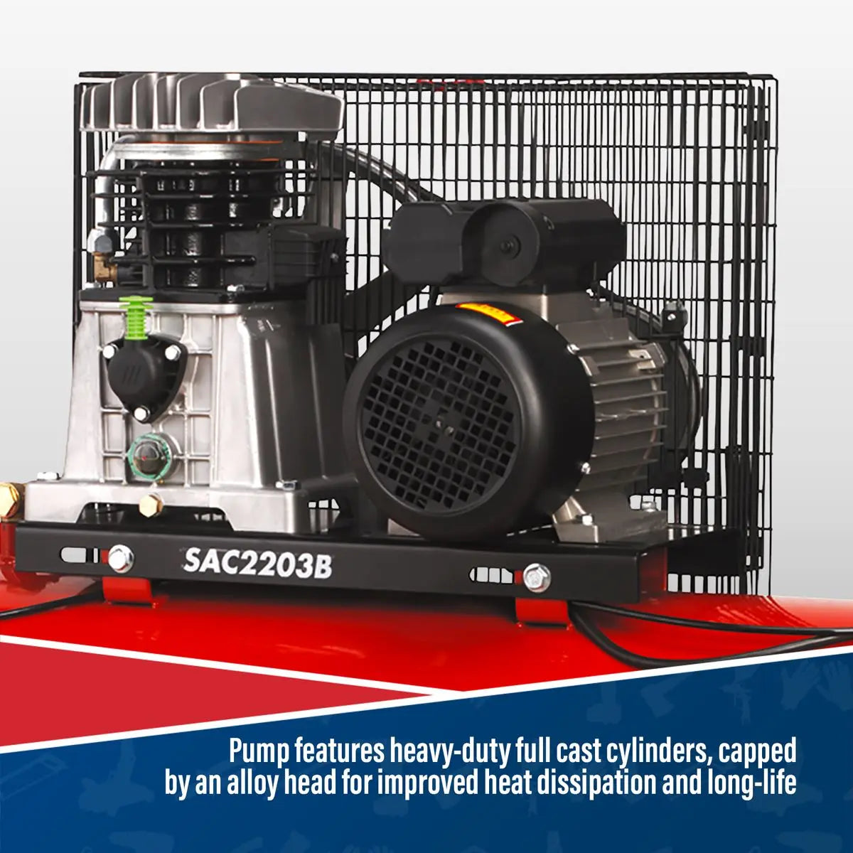 Sealey 200L Belt Drive Air Compressor with Cast Cylinders 3hp 