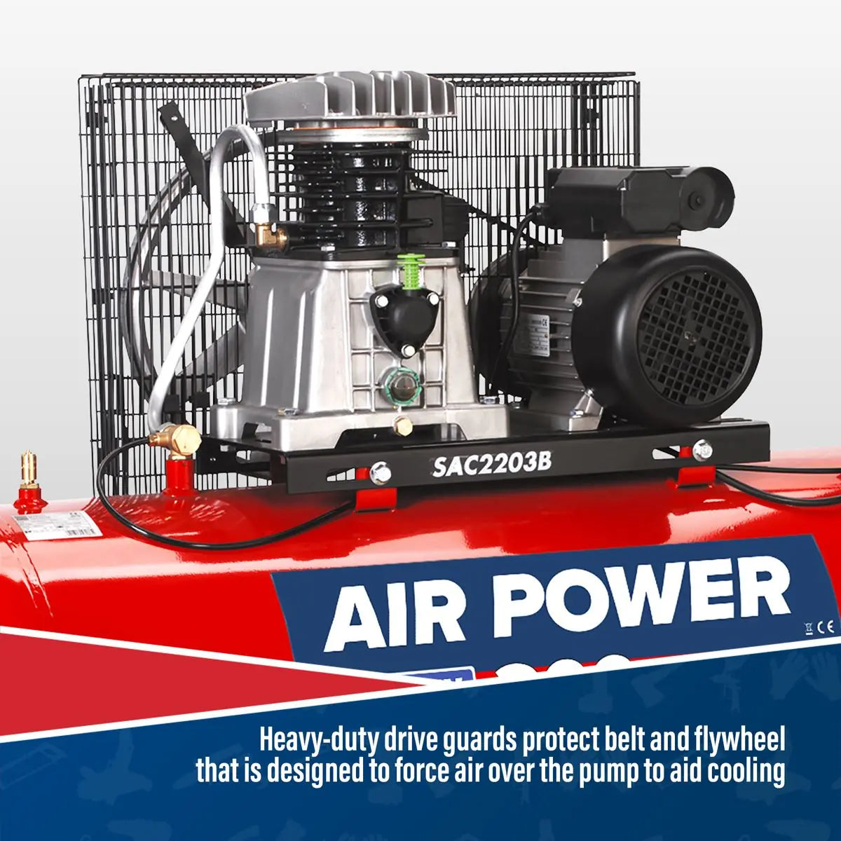 Sealey 200L Belt Drive Air Compressor with Cast Cylinders 3hp 