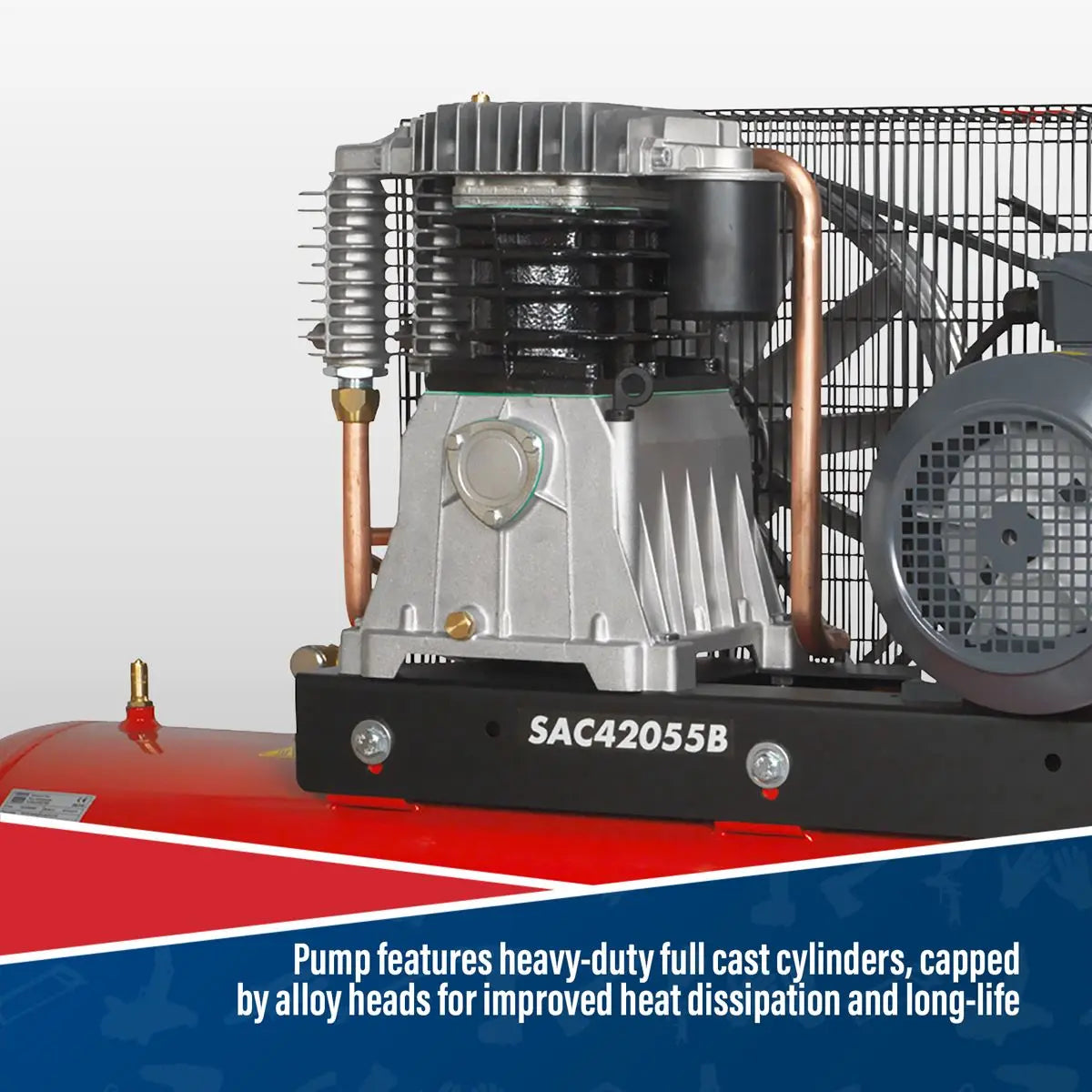 Sealey 200L Belt Drive Air Compressor with Cast Cylinders 5.5hp 3ph 2-Stage 
