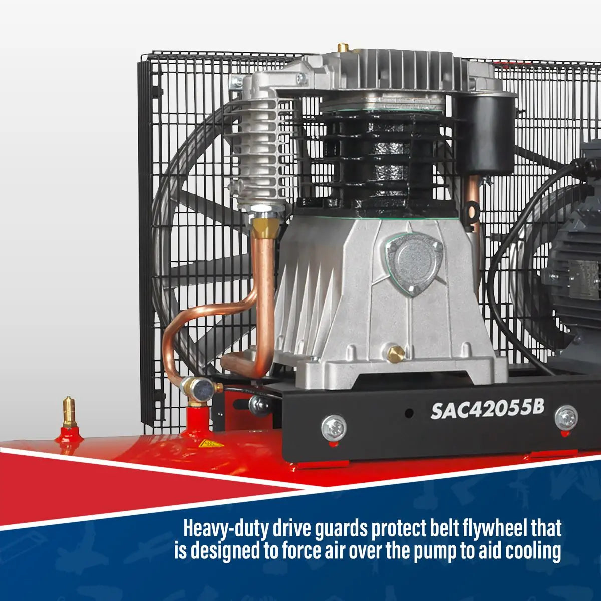 Sealey 200L Belt Drive Air Compressor with Cast Cylinders 5.5hp 3ph 2-Stage 