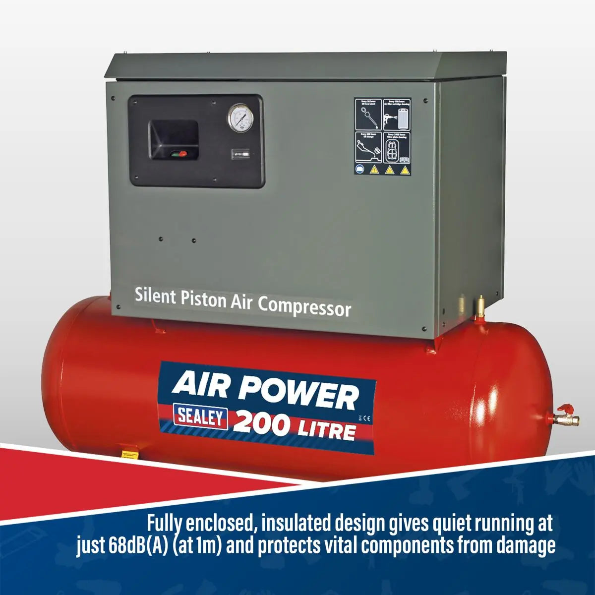 Sealey 200L Low Noise Belt Drive Air Compressor with Cast Cylinders 3hp 