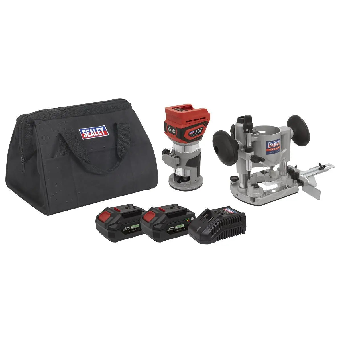 Sealey 20V SV20 Series Cordless Trimming Router Kit - 2 Batteries  White Rose Tools