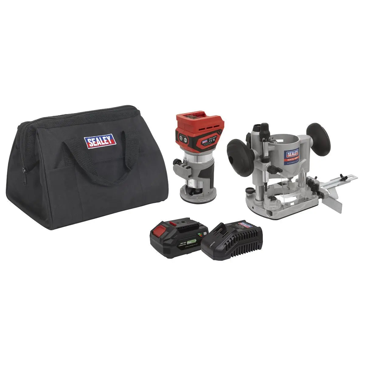 Sealey 20V SV20 Series Cordless Trimming Router Kit 4Ah - 1 Battery  White Rose Tools
