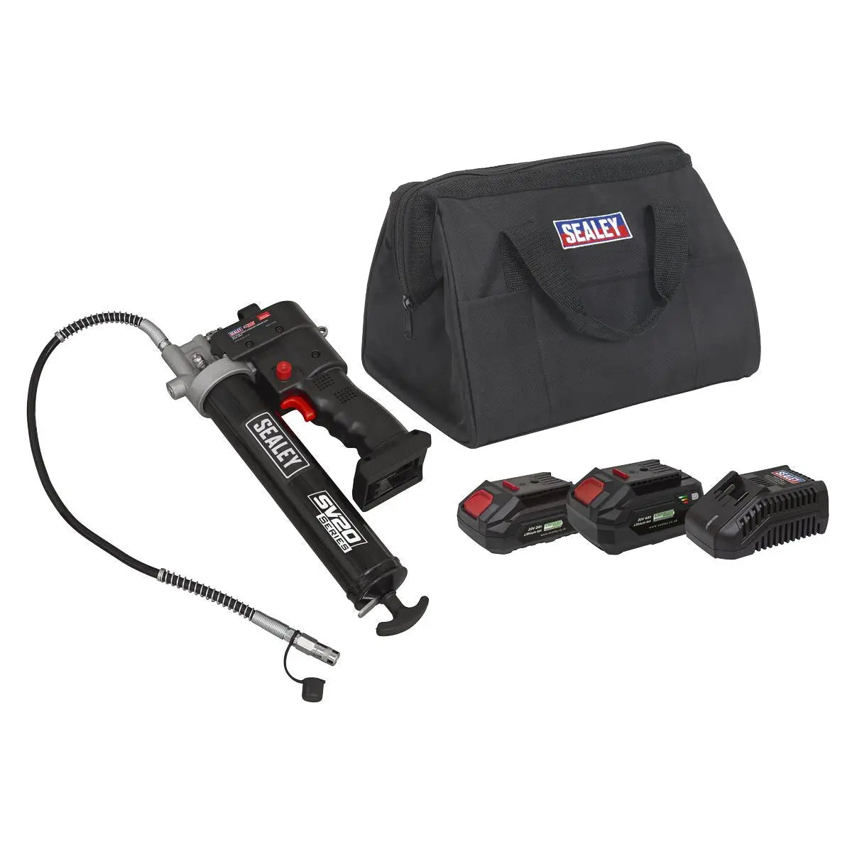 Sealey 20V SV20 Series Grease Gun Kit - 2 Batteries  White Rose Tools