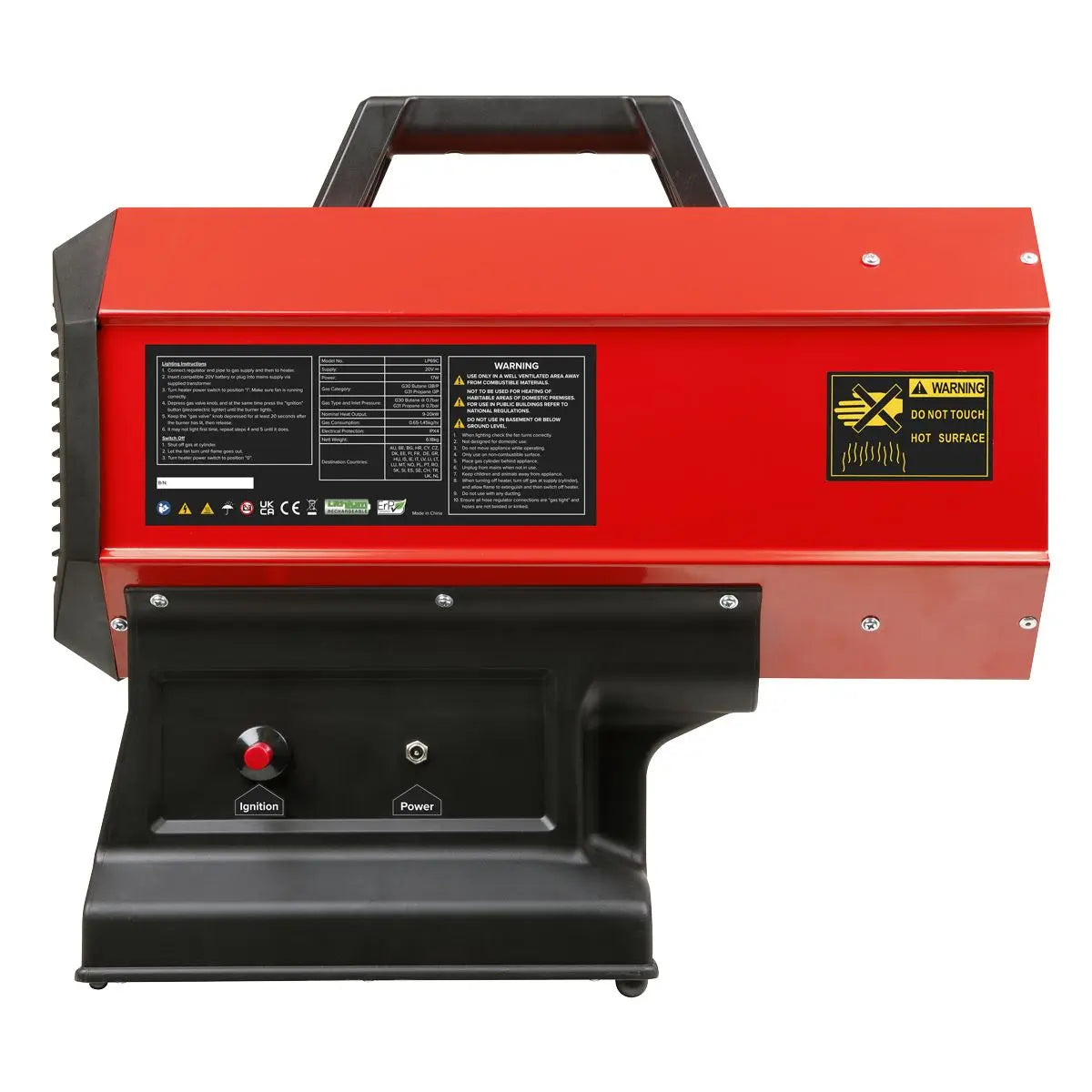 Sealey 230V Space Warmer® Propane Heater 30,000-68,000Btu/hr (9-20kW) with 20V 4Ah Kit 
