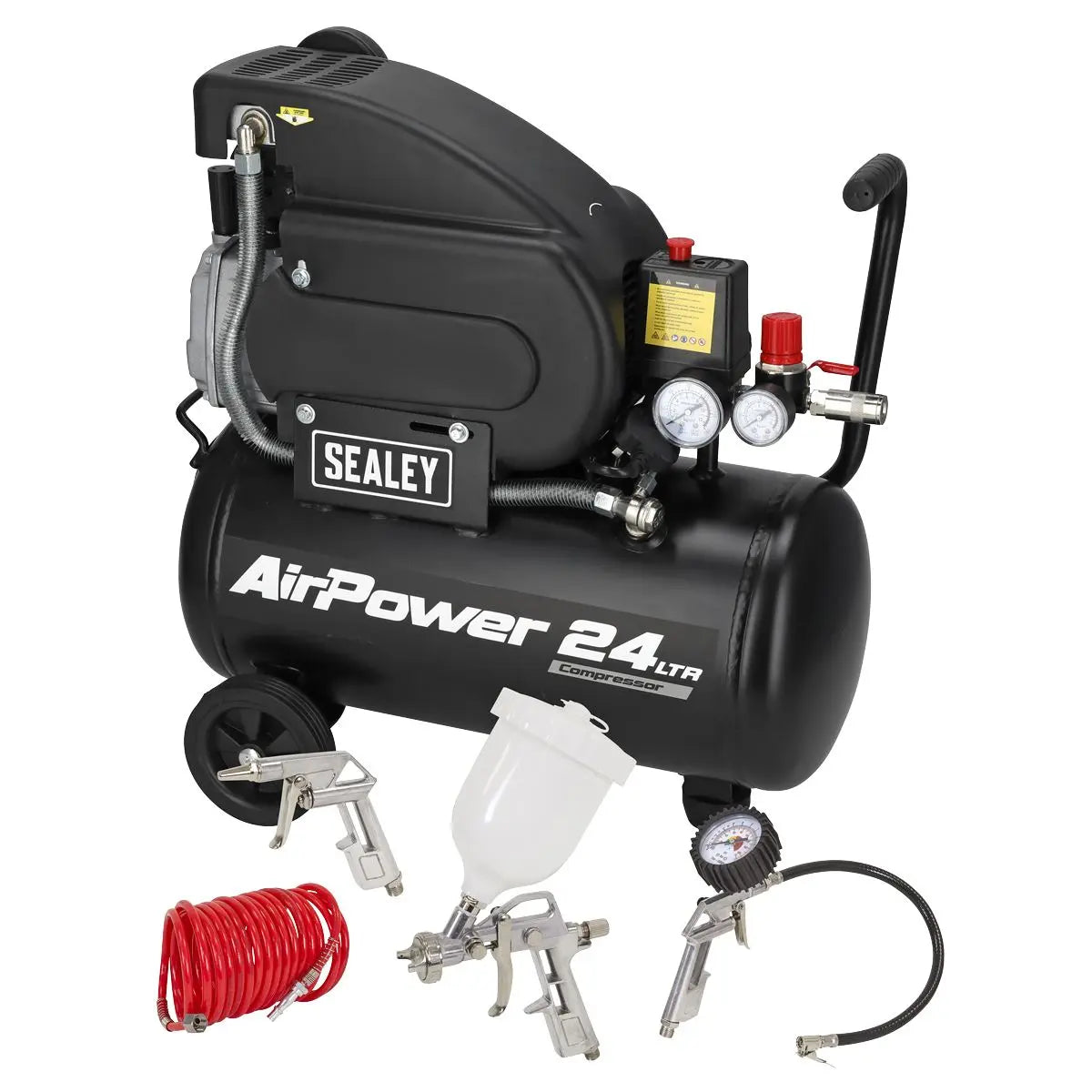 Sealey 24L Direct Drive Air Compressor 2hp with 4pc Air Accessory Kit 