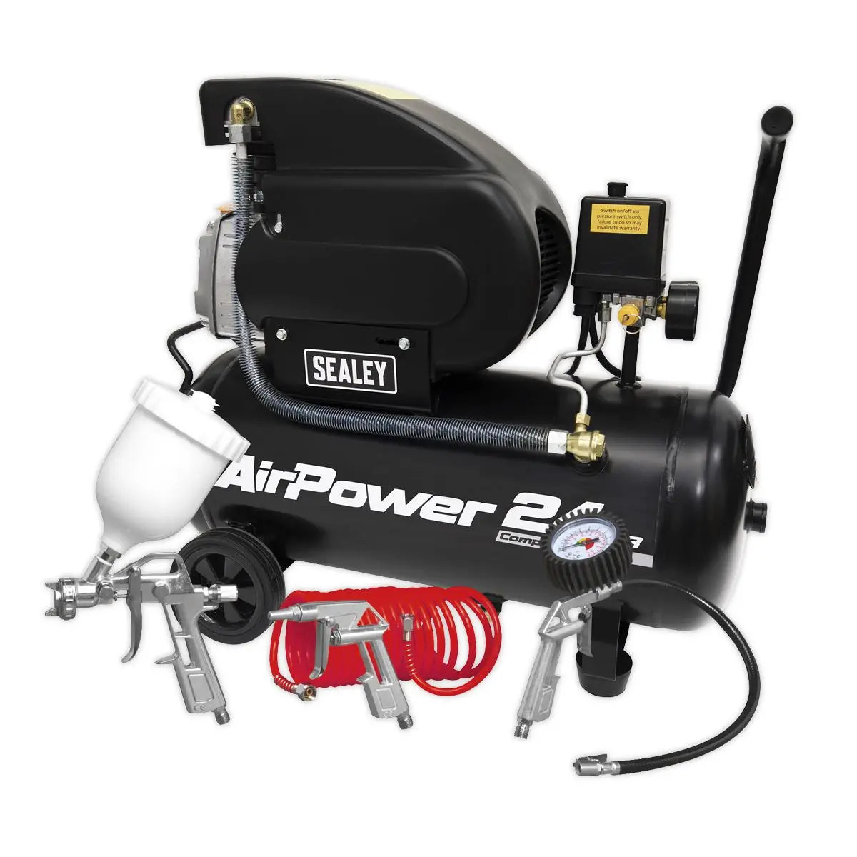 Sealey 24L Direct Drive Air Compressor 2hp with 4pc Air Accessory Kit 