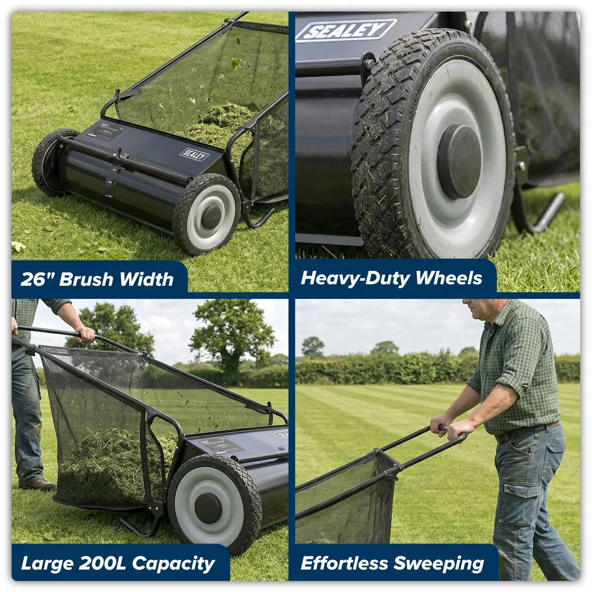 Sealey 26" Walk Behind Garden Sweeper 200L Capacity  White Rose Tools
