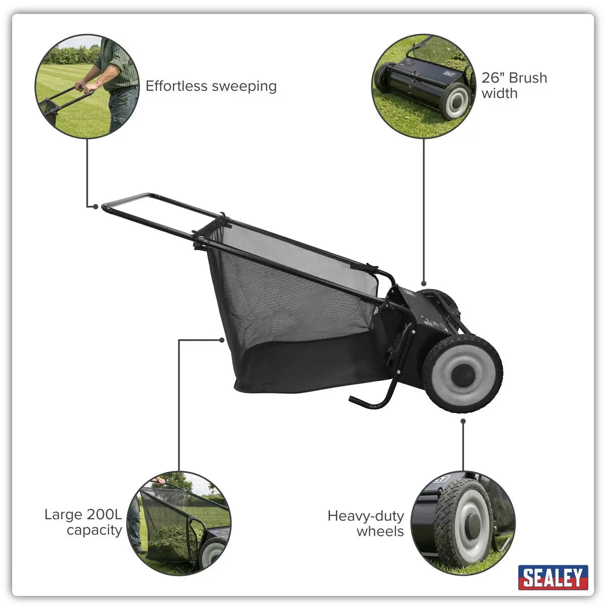 Sealey 26" Walk Behind Garden Sweeper 200L Capacity  White Rose Tools