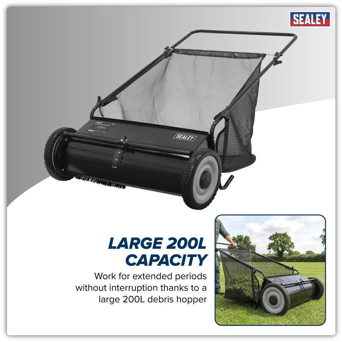 Sealey 26" Walk Behind Garden Sweeper 200L Capacity  White Rose Tools