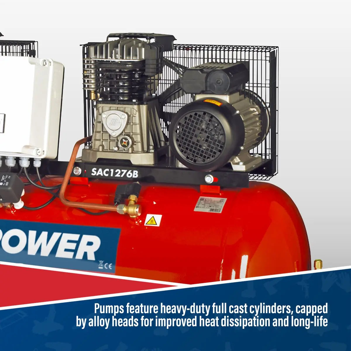Sealey 270L Belt Drive Air Compressor with Cast Cylinders 2 x 3hp 