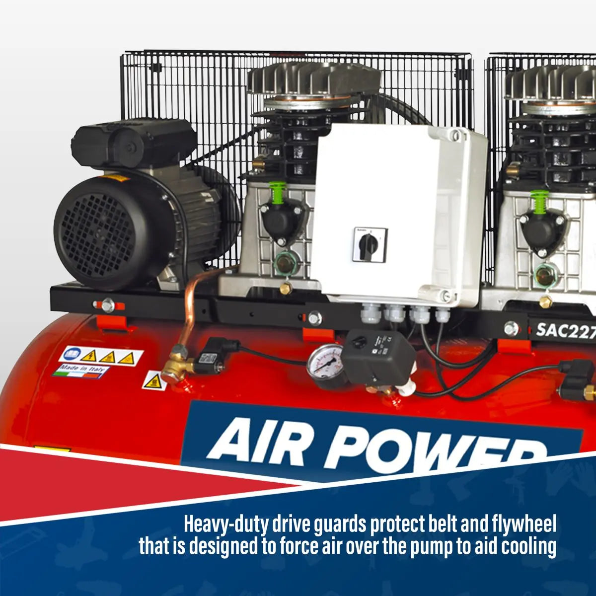 Sealey 270L Belt Drive Air Compressor with Cast Cylinders 2 x 3hp 