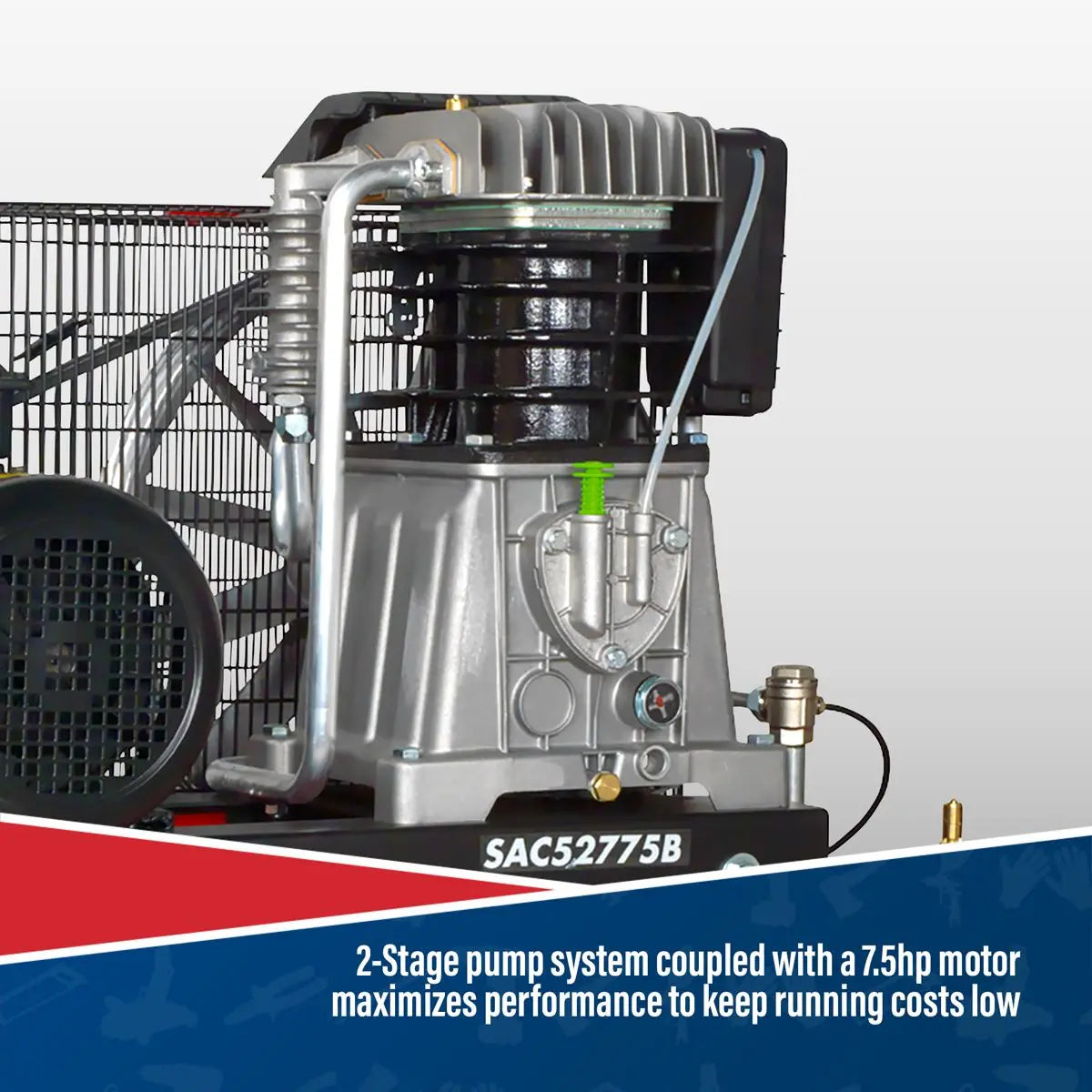Sealey 270L Belt Drive Air Compressor with Cast Cylinders 7.5hp 3ph 2-Stage 