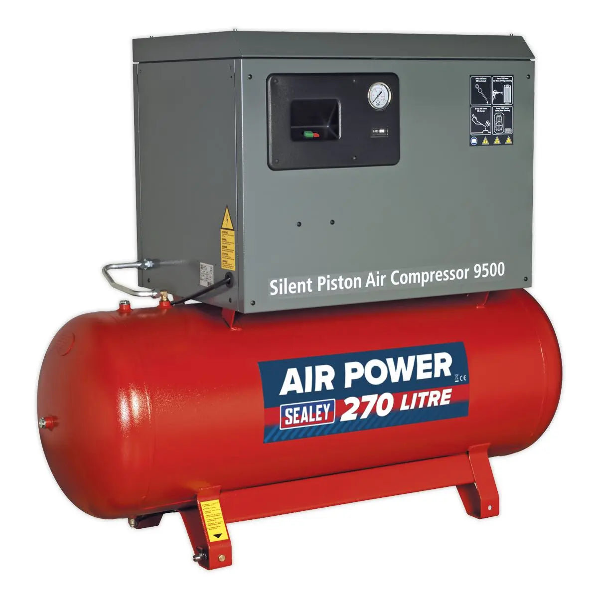 Sealey 270L Low Noise Belt Drive Air Compressor with Cast Cylinders 7.5hp 3ph 2-Stage 