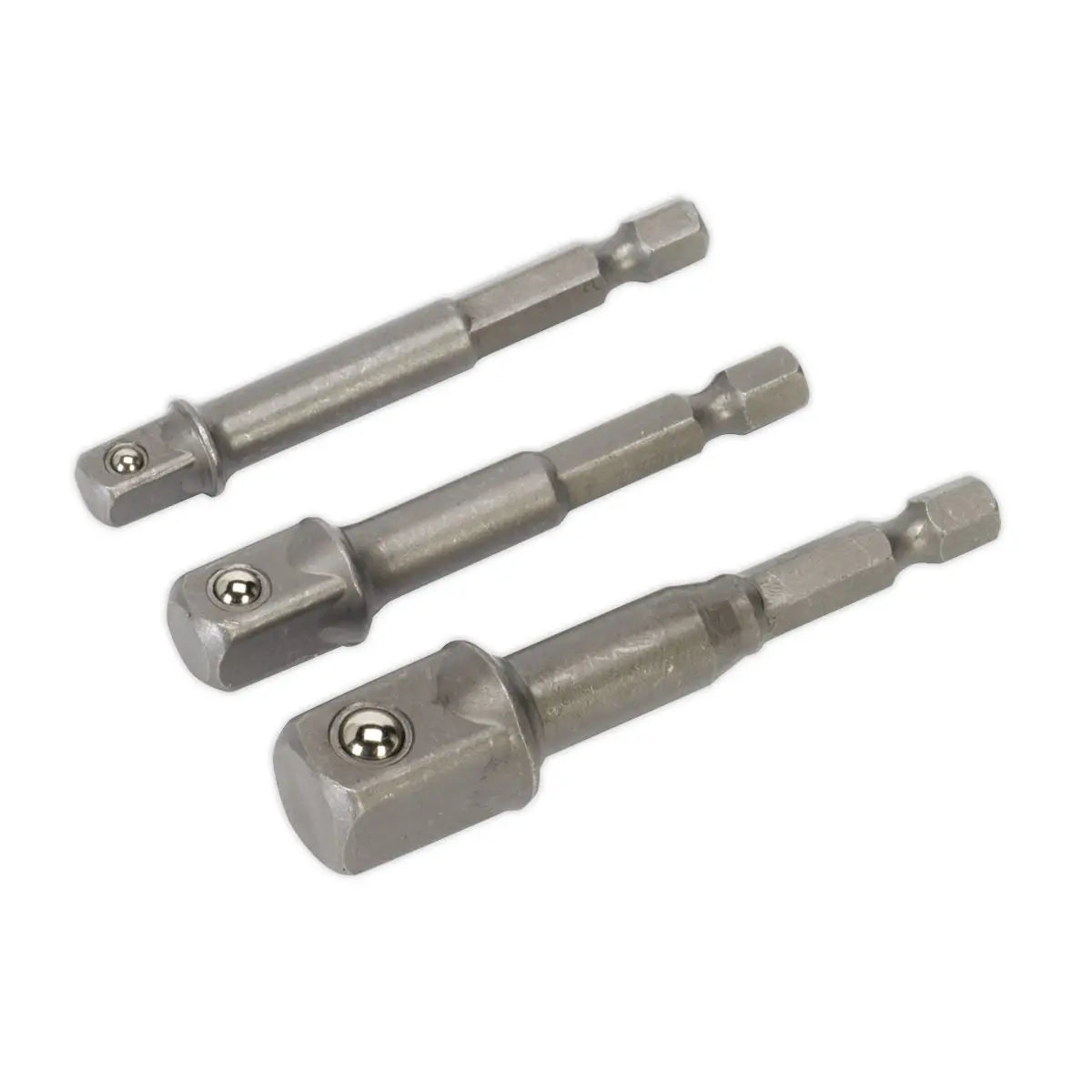 Sealey 3 Piece Power Tool Socket Adaptor Set 1/4" 3/8" 1/2" Drill Converter 