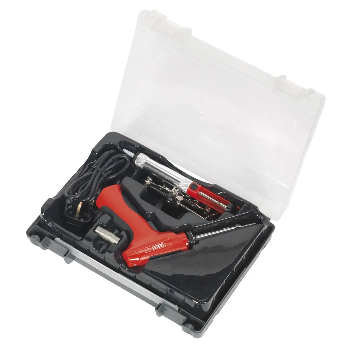 Sealey 30/100W Professional Soldering Iron Kit Solder Wire Sucker Sponge 