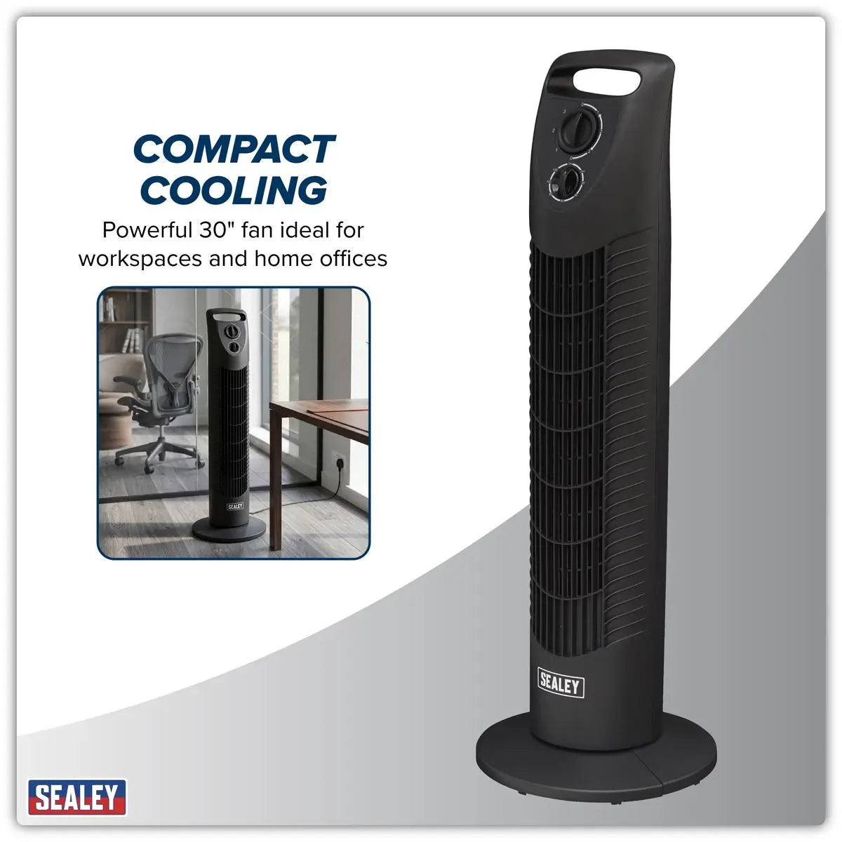 Sealey 30" Oscillating Tower Fan 3-Speed 230V  White Rose Tools