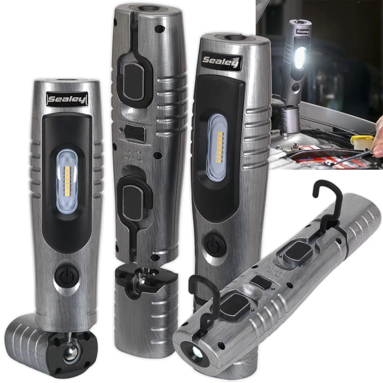 Sealey 360° Rechargeable Inspection Lamp 7 SMD + 3W LED 350 Lumens 