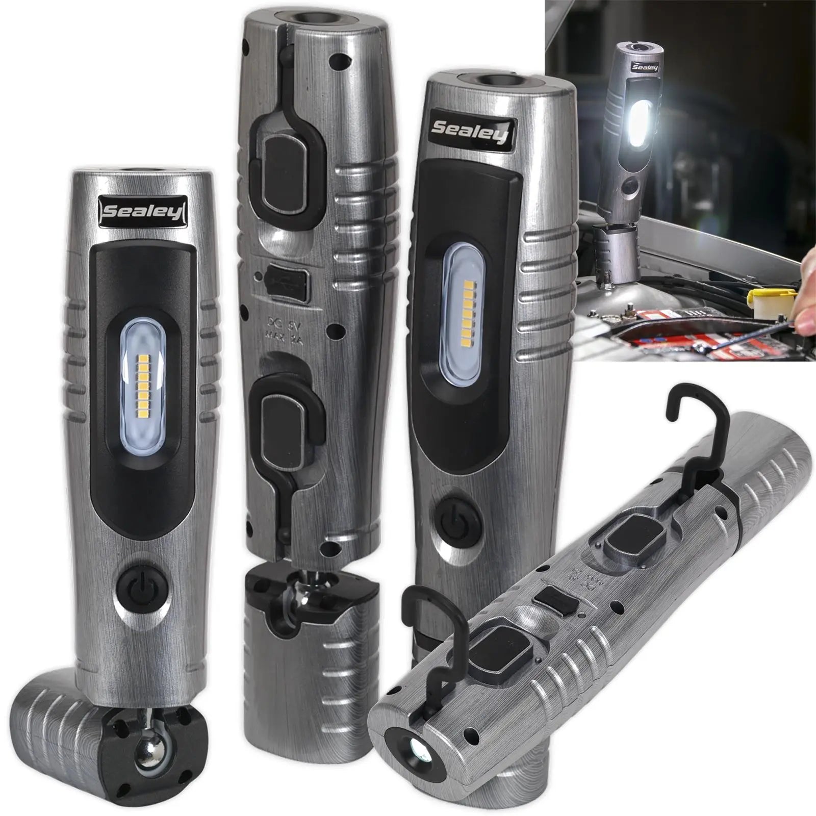 Sealey 360° Rechargeable Inspection Lamp 7 SMD + 3W LED 350 Lumens 
