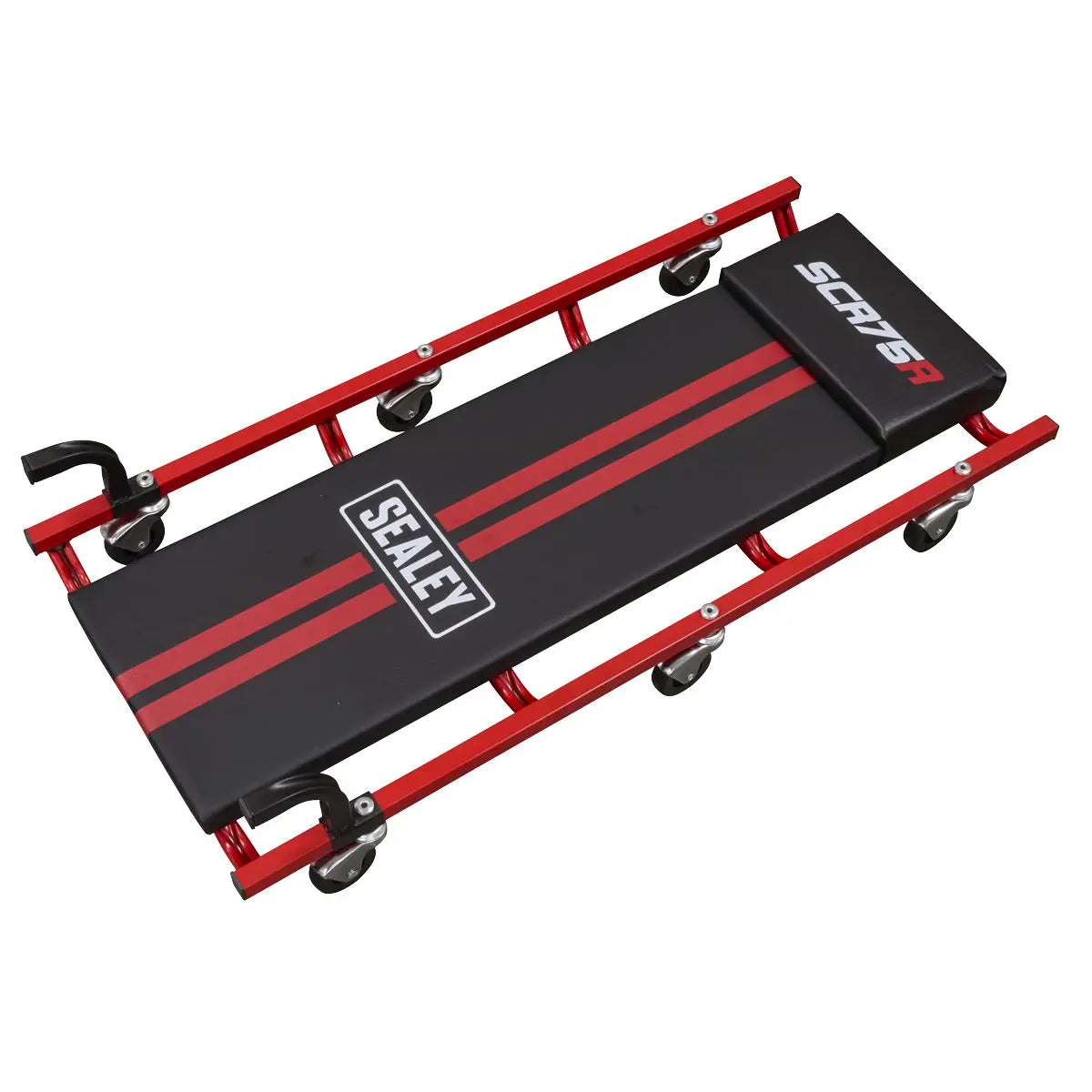 Sealey 36" Deluxe American-Style Creeper with Steel Frame & 6 Wheels - Red  White Rose Tools