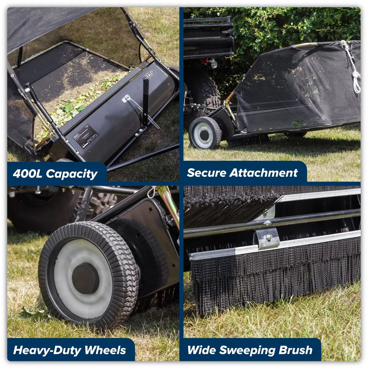 Sealey 42" Tow-Behind Lawn Sweeper  White Rose Tools