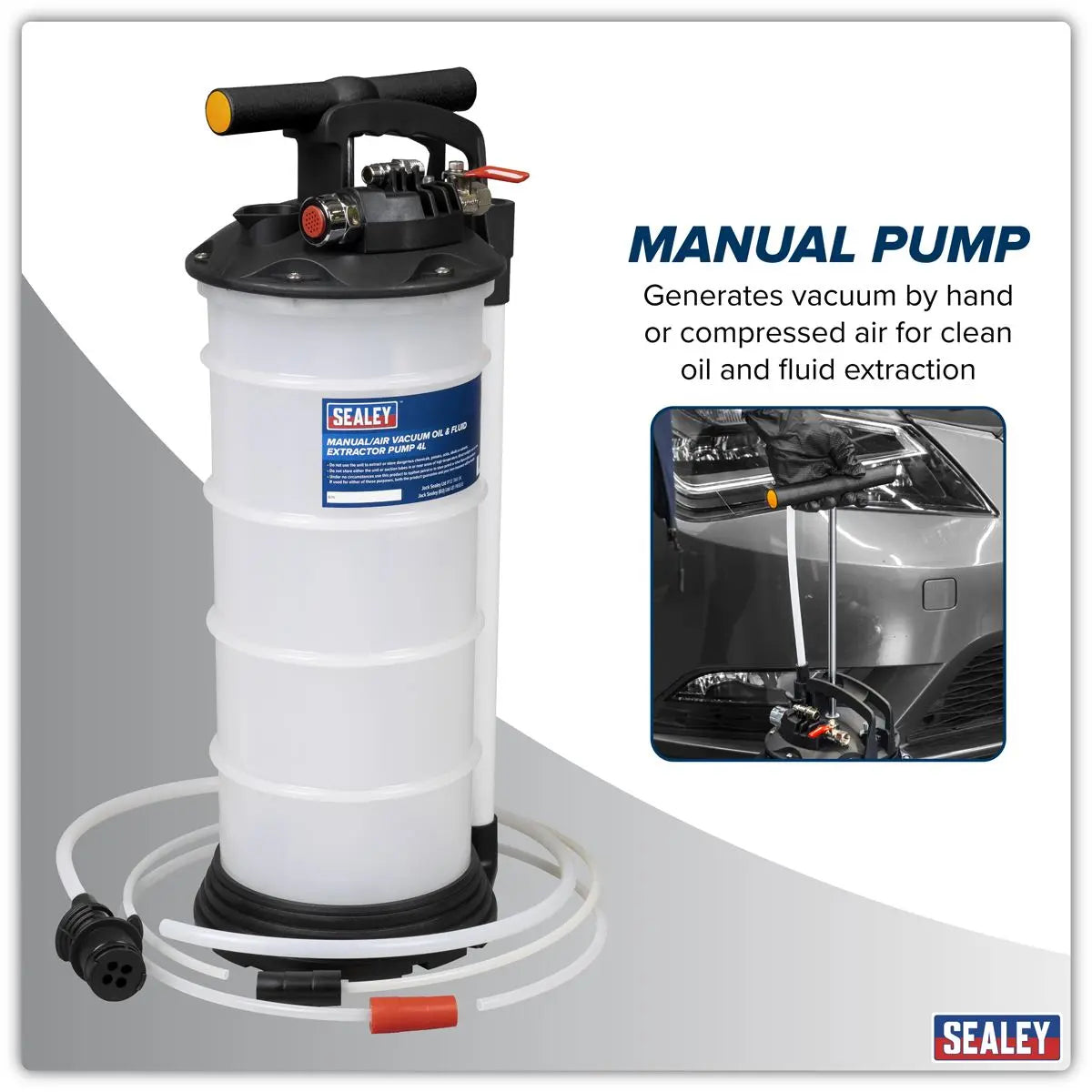 Sealey 4L Manual/Air Vacuum Oil & Fluid Extractor Pump  White Rose Tools