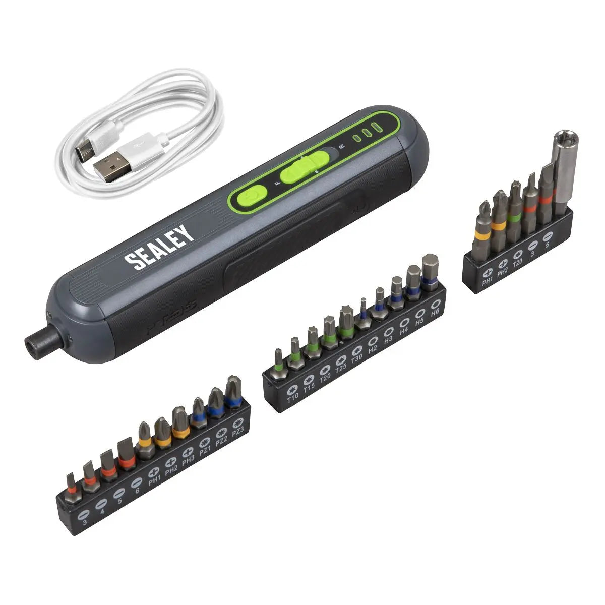 Sealey 4V Cordless Screwdriver with 25pc Bit Set  White Rose Tools