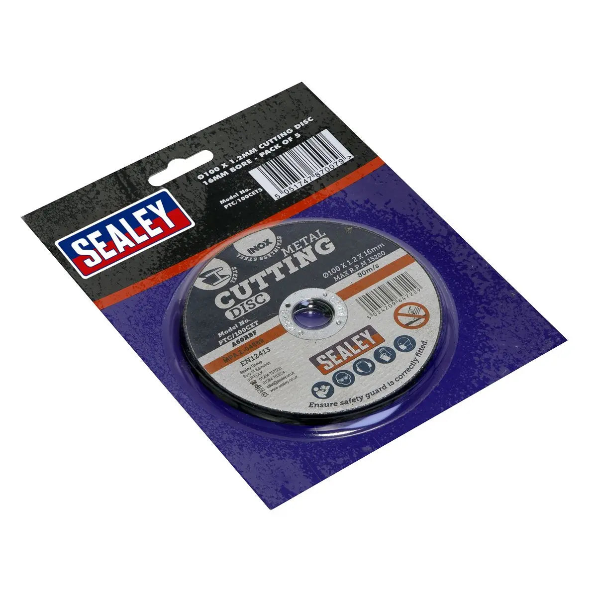 Sealey 5 Pack 100mm x 1.2mm Cutting Disc 16mm Bore 