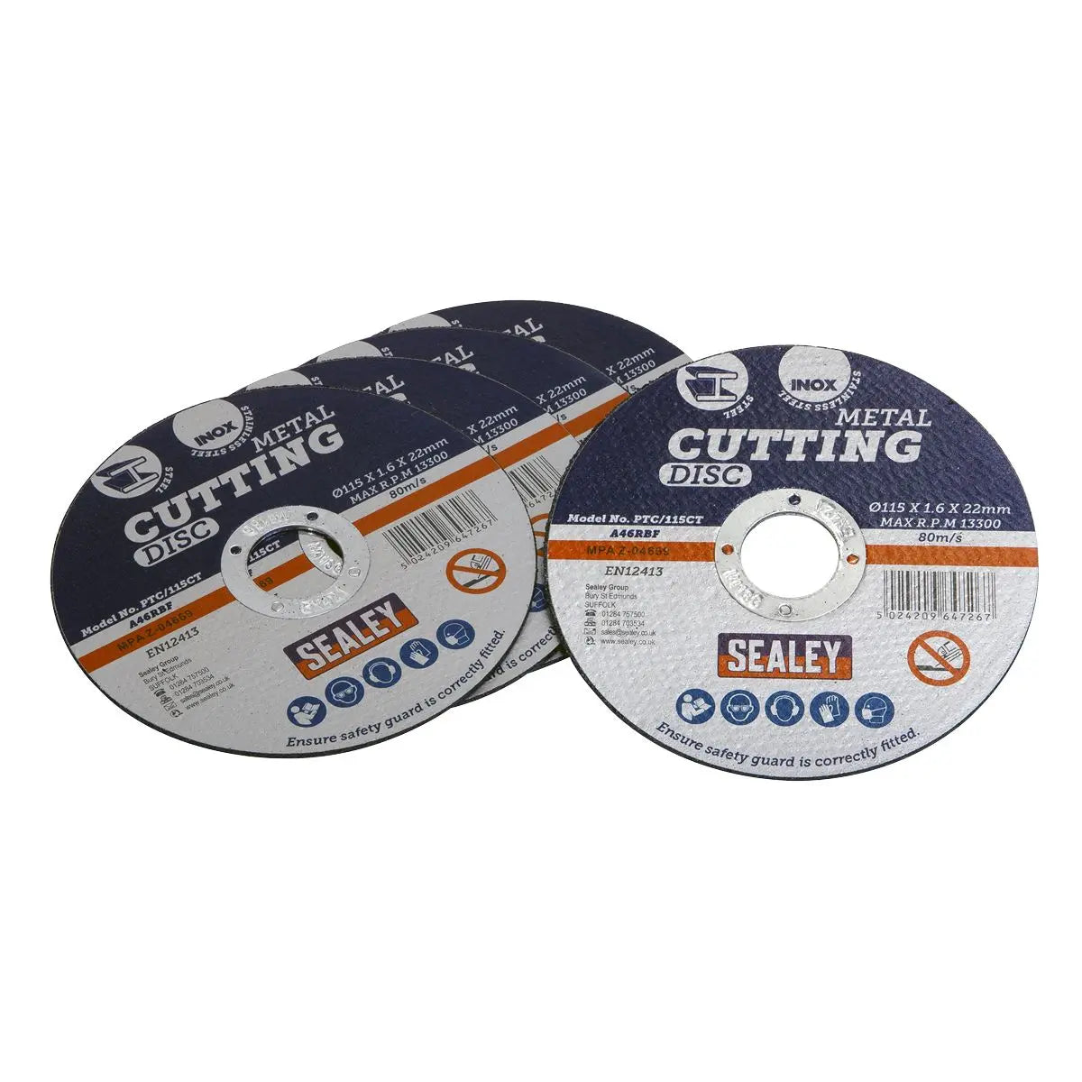 Sealey 5 Piece 115 x 1.6mm Cutting Disc 22mm Bore 