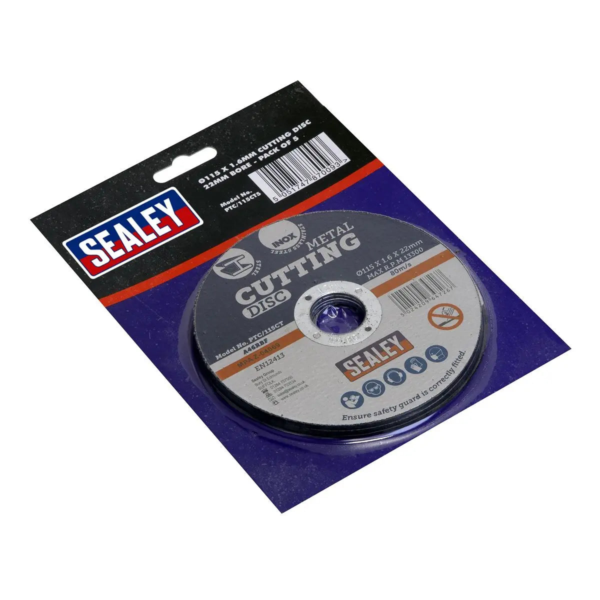 Sealey 5 Piece 115 x 1.6mm Cutting Disc 22mm Bore 