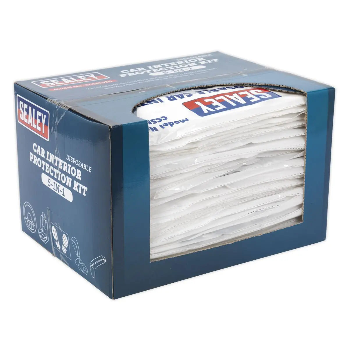 Sealey 5 in 1 Disposable Car Interior Protection Kit - Box of 50 Sets Seat Cover 