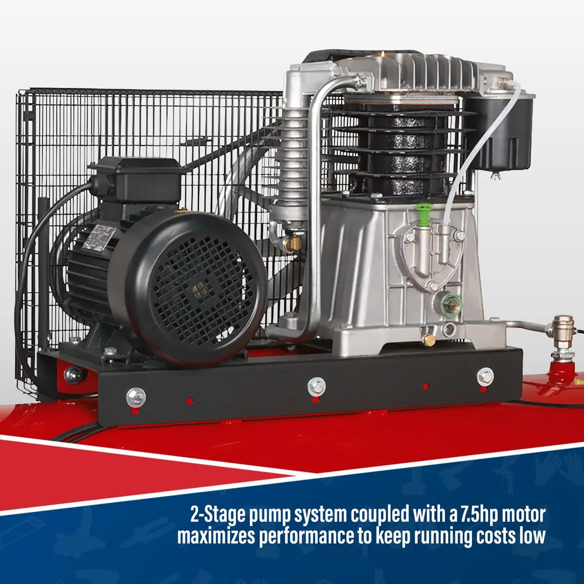 Sealey 500L Belt Drive Air Compressor with Cast Cylinders 7.5hp 3ph 2-Stage 