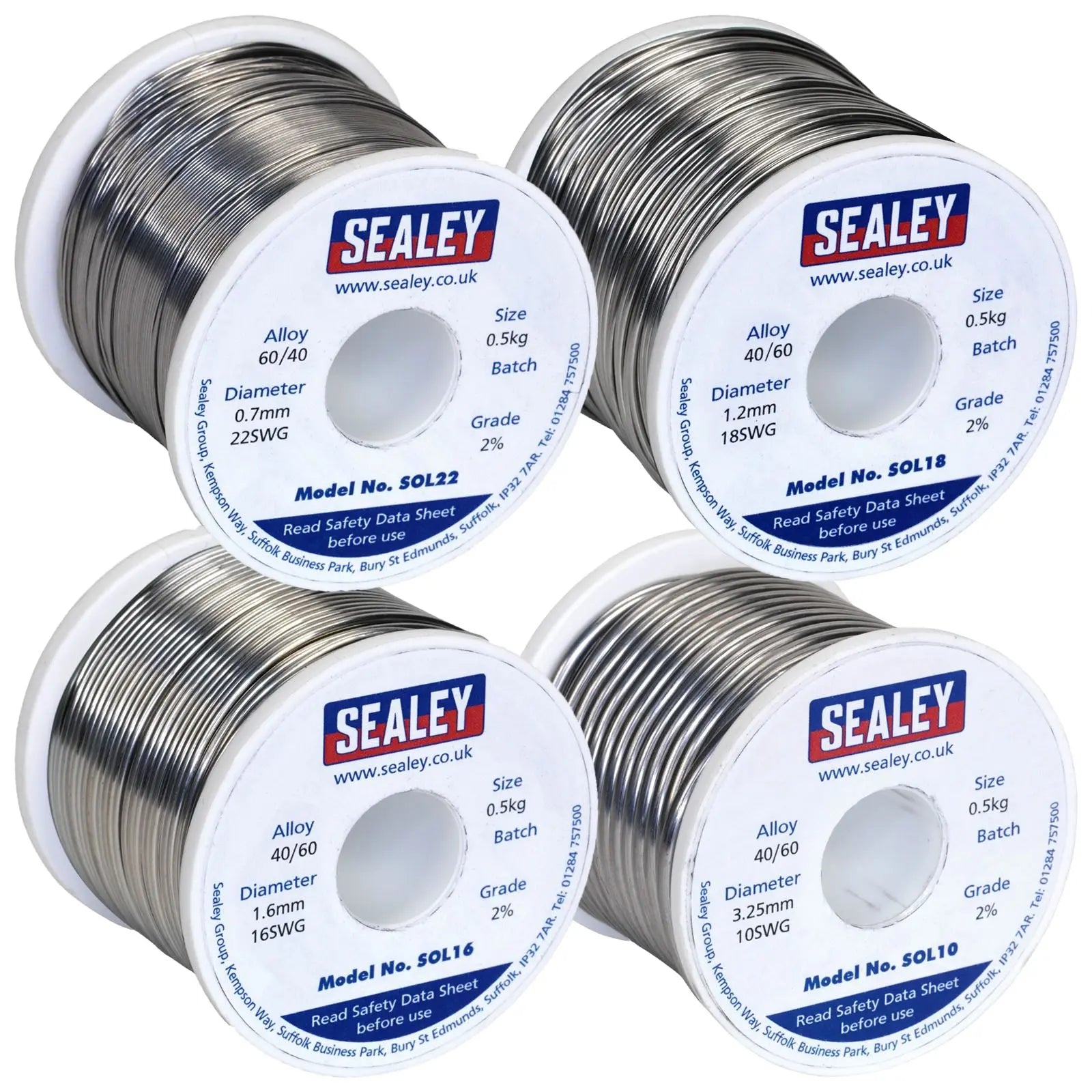 Sealey 500g Quick Flow Solder Wire 2% 40/60 Tin/Lead 