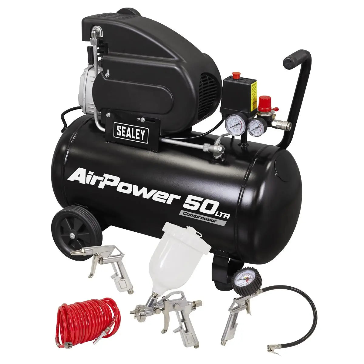 Sealey 50L Direct Drive Air Compressor 2hp with 4pc Air Accessory Kit 