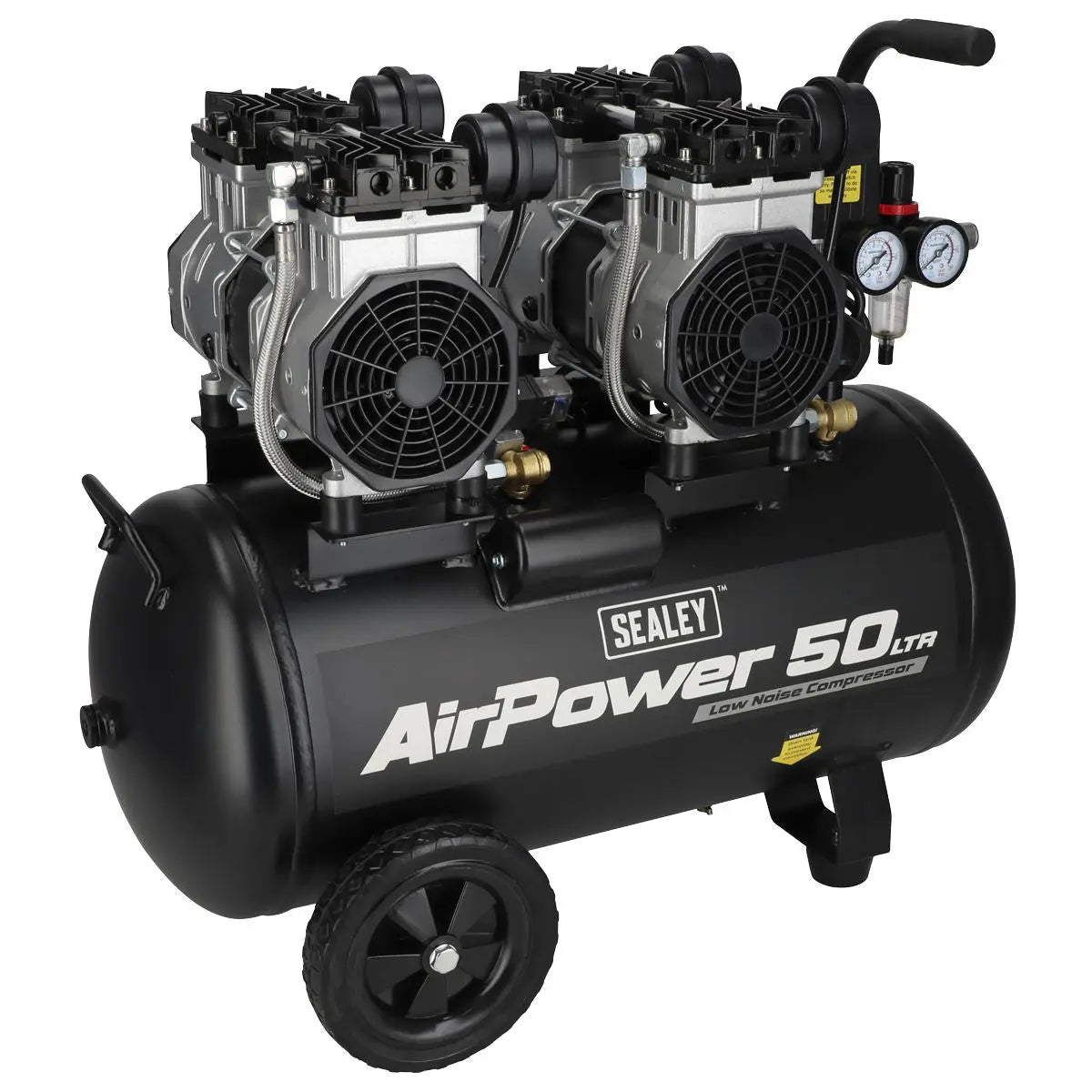 Sealey 50L Low Noise Oil Free Direct Drive Air Compressor 2 x 2hp  White Rose Tools