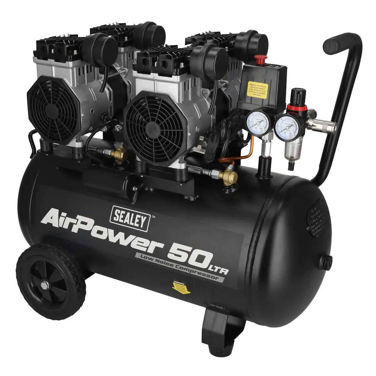 Sealey 50L Low Noise Oil Free Direct Drive Air Compressor 2 x 2hp  White Rose Tools