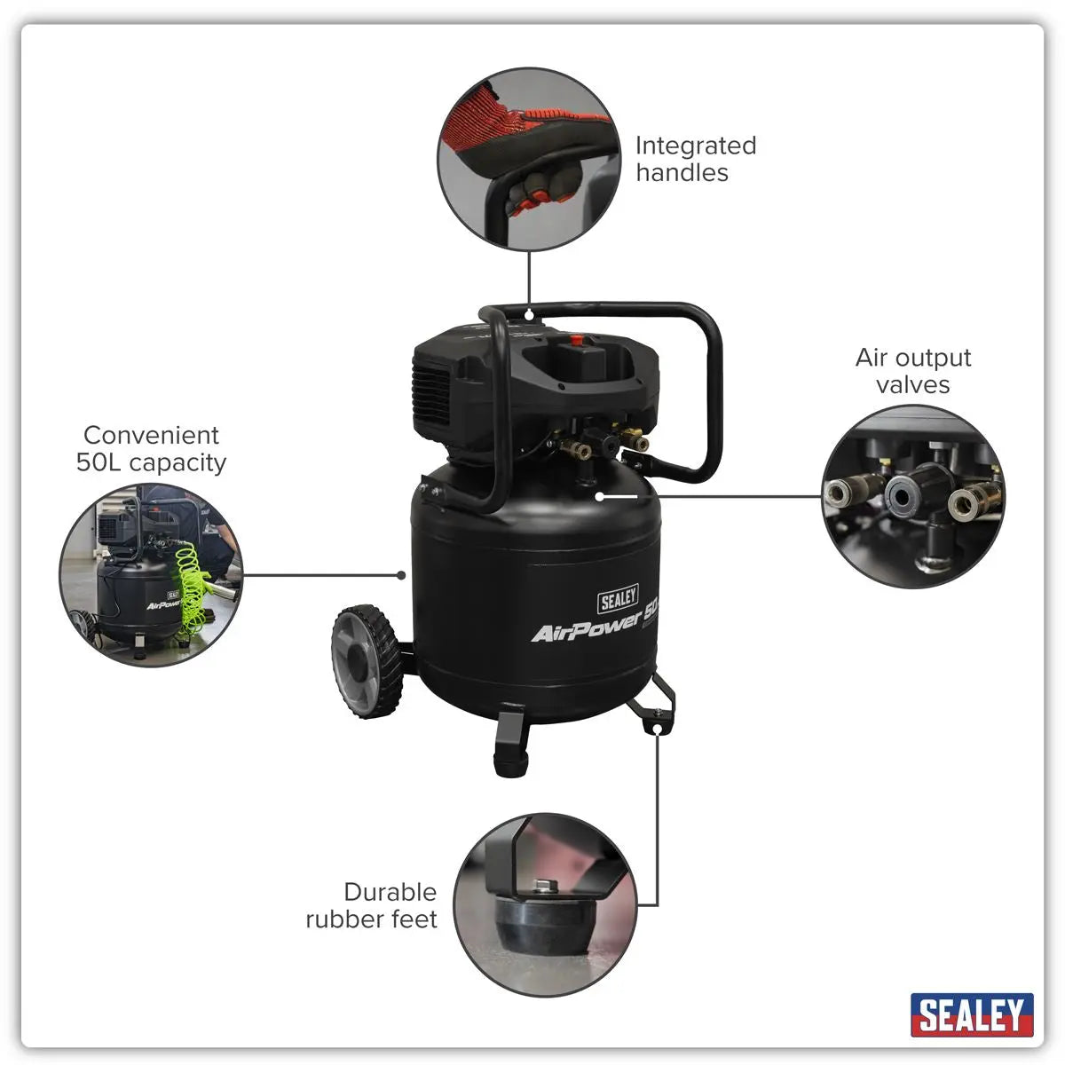 Sealey 50L Oil Free Belt Drive Vertical Compressor 2hp  White Rose Tools