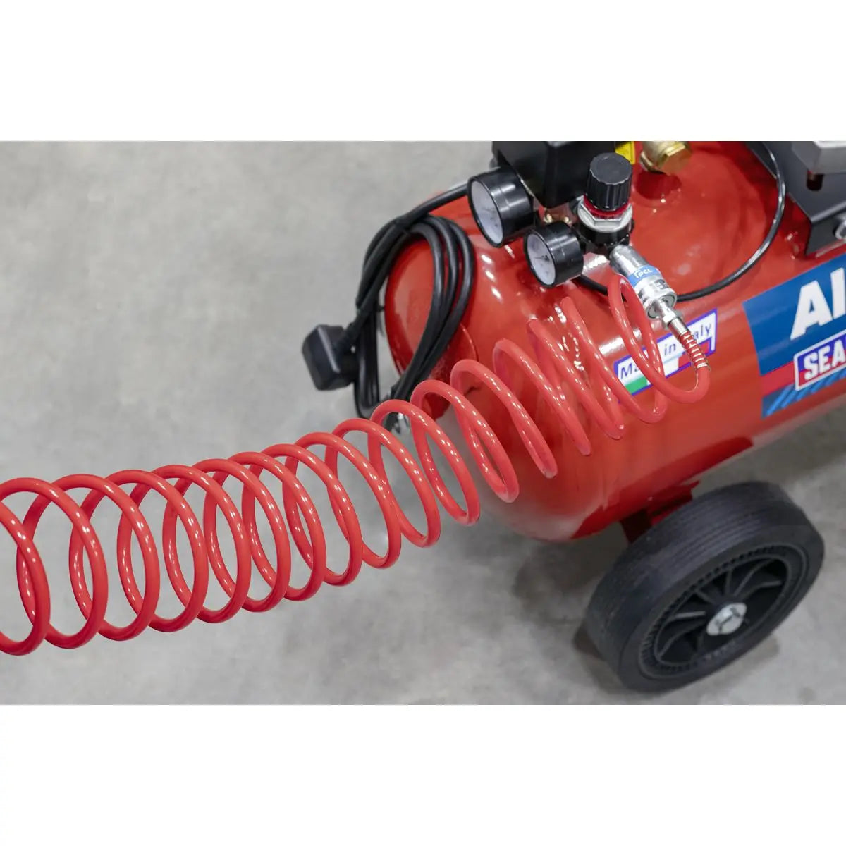 Sealey 5m Coiled Air Hose Quick Release 5mm Diameter Fittings Couplings 