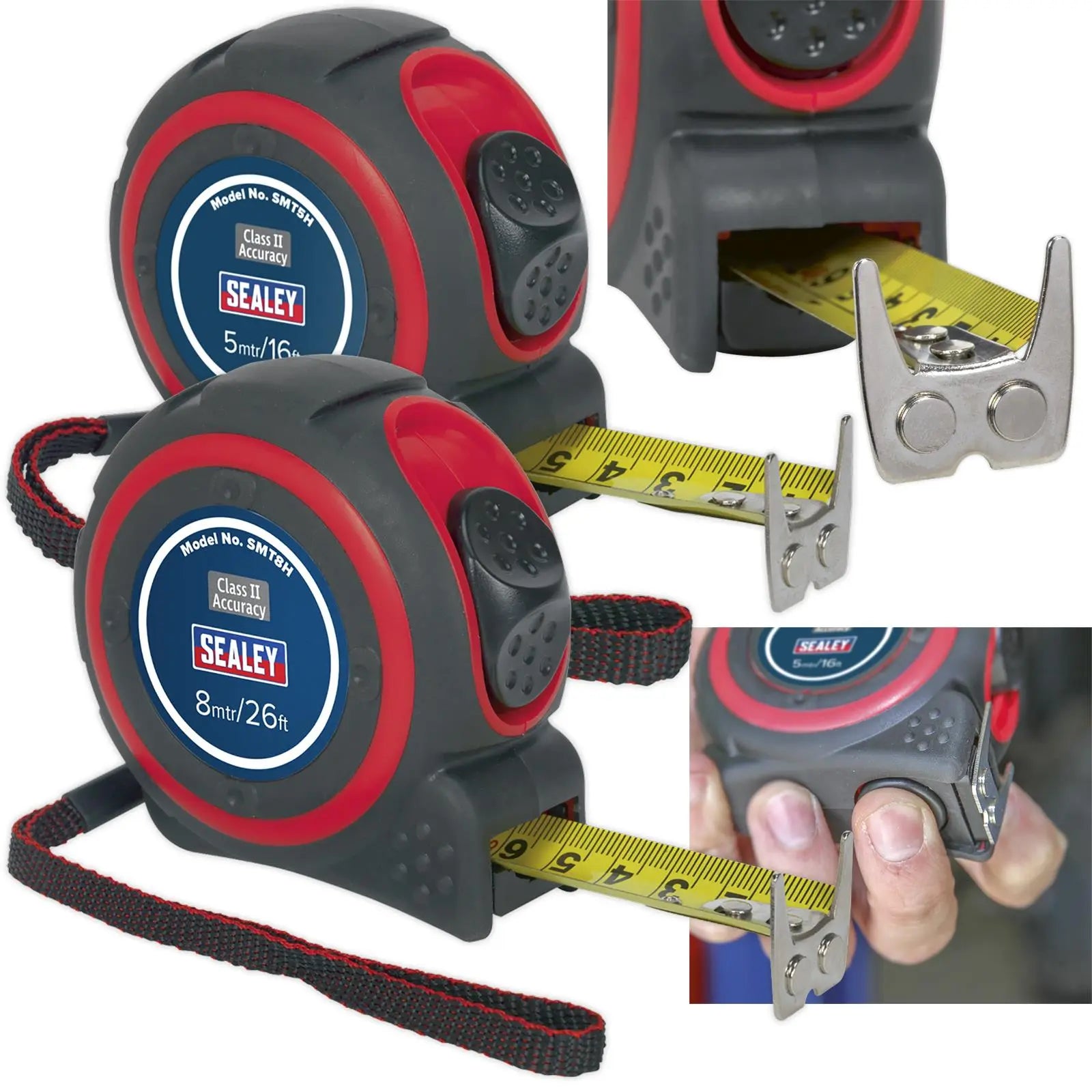 Sealey 5m or 8m Heavy Duty Tape Measure Rubber Body 