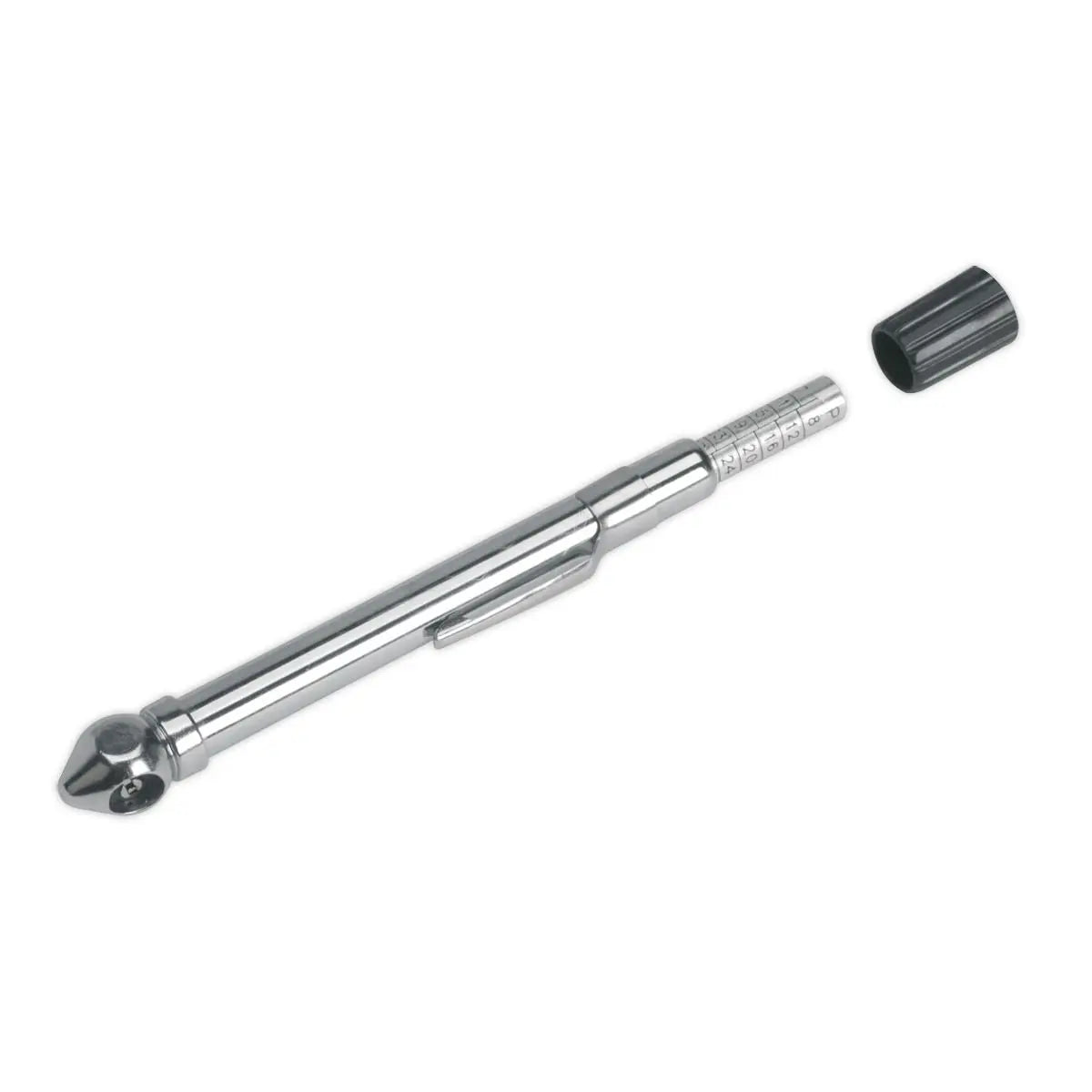 Sealey 6-50 PSI Tyre Pressure Gauge with Pocket Clip Valve Core Removal Tool Car Bike 