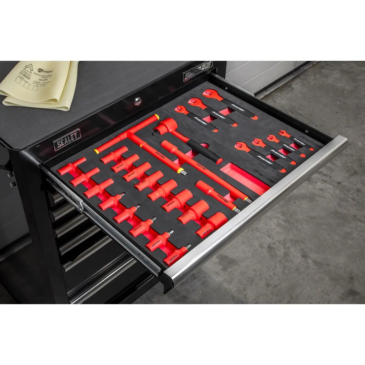 Sealey 63pc Insulated Tool Kit with 7 Drawer Rollcab  White Rose Tools
