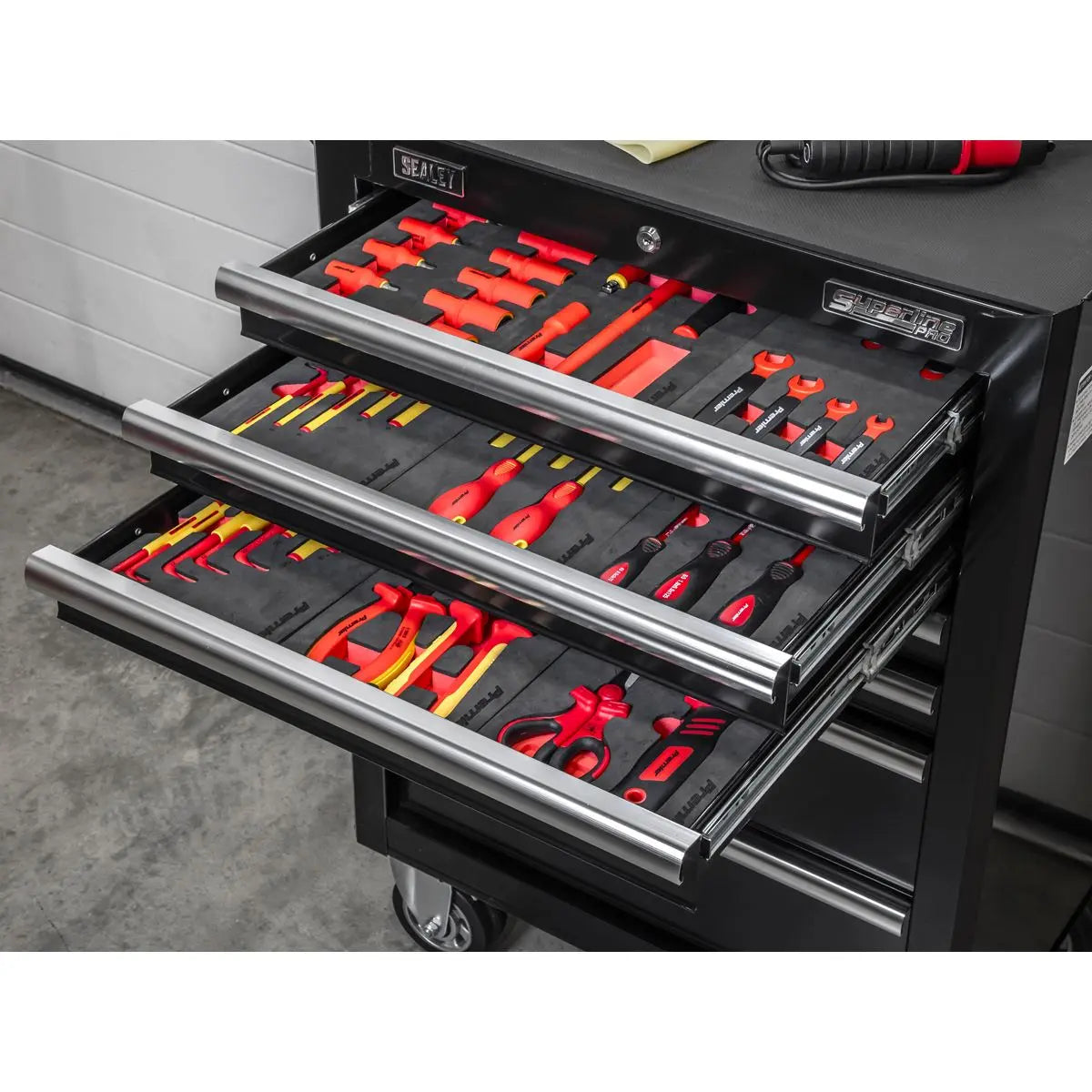 Sealey 63pc Insulated Tool Kit with 7 Drawer Rollcab  White Rose Tools