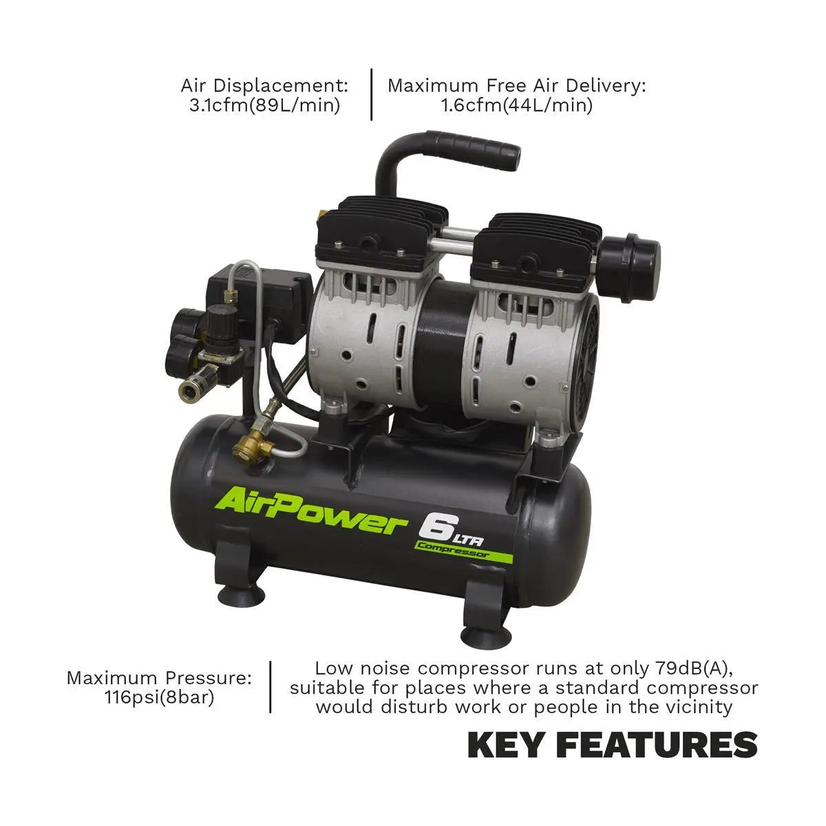 Sealey 6L Low Noise Direct Drive Air Compressor 0.7hp 