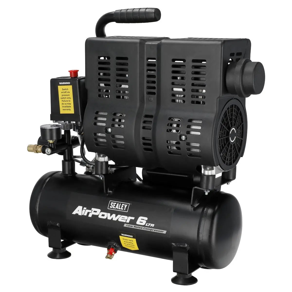 Sealey 6L Oil Free Low Noise Direct Drive Air Compressor 1hp  White Rose Tools