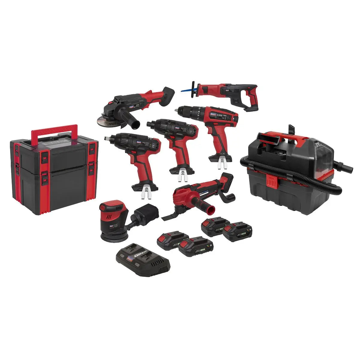 Sealey 8 x 20V SV20 Series Cordless Tool Combo - 4 Batteries 