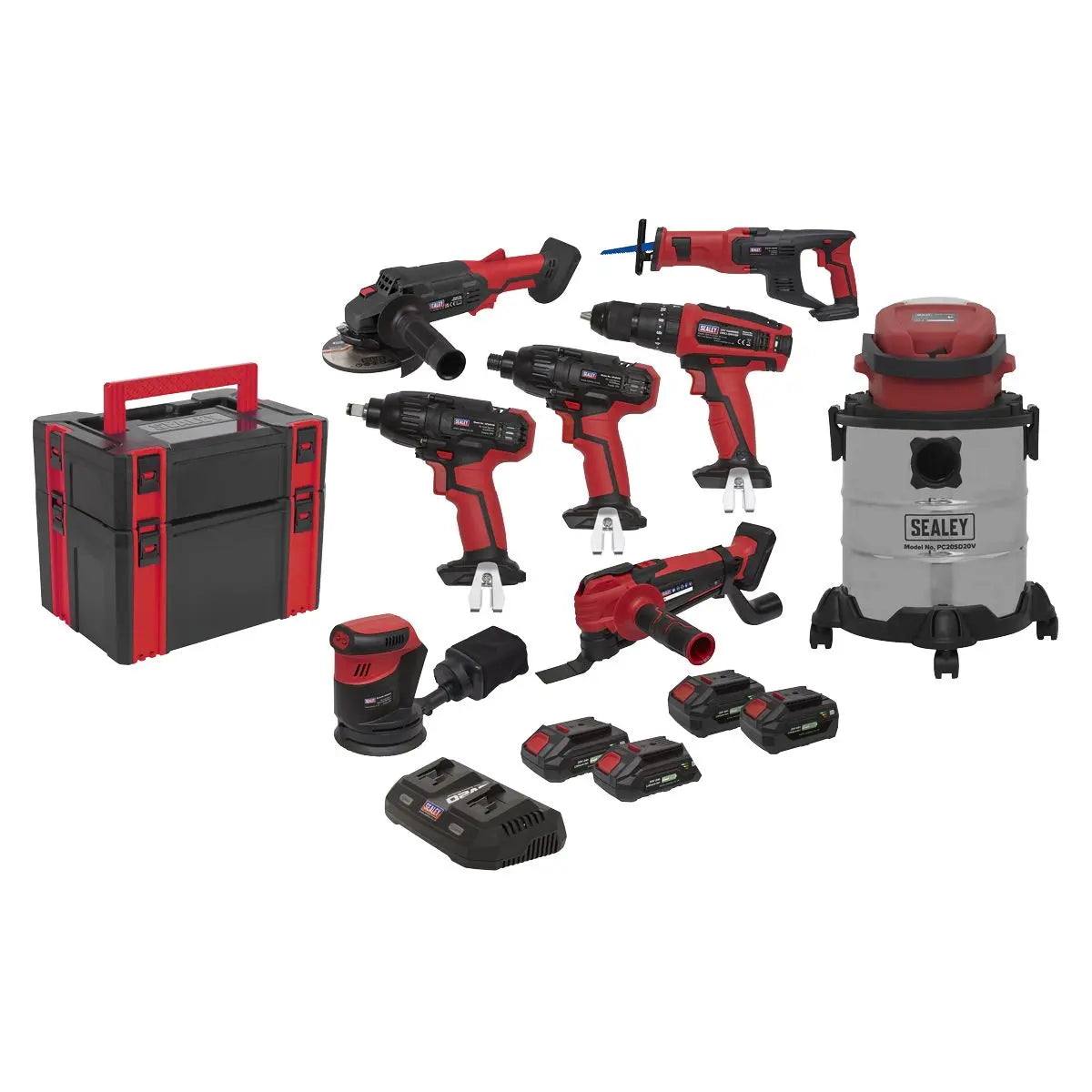 Sealey 8 x 20V SV20 Series Cordless Tool Combo - 4 Batteries 