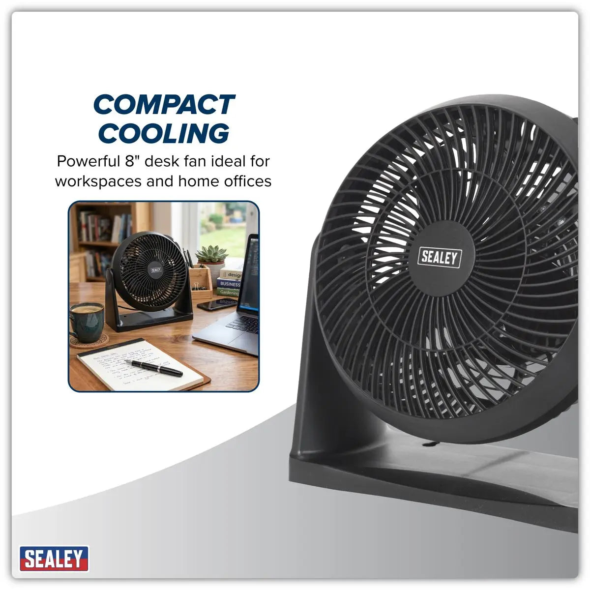 Sealey 8" Small Desk Fan 3-Speed 230V  White Rose Tools