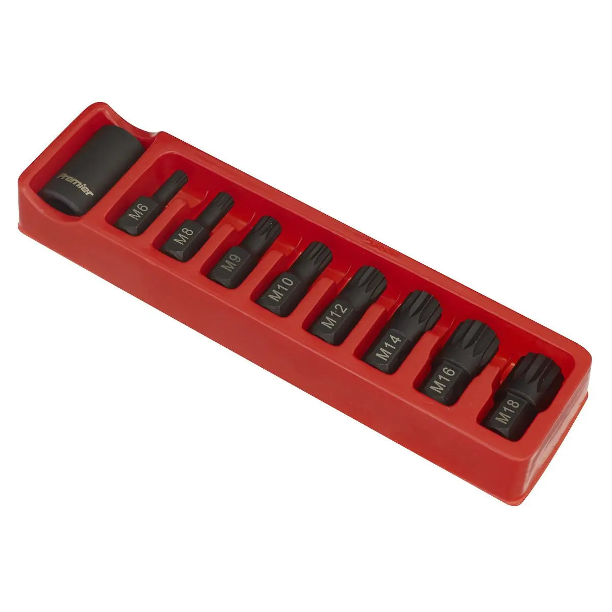 Sealey 9 Piece 1/2" Drive Spline Impact Socket Set M6-M18 1/2 
